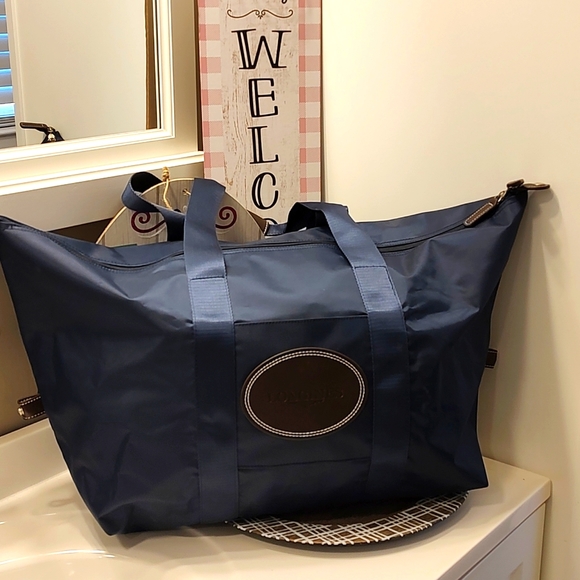 Longines Other - 😎 EUC Longines Watch Brand Leather Logo and Waxed Canvas Weekender Tote, Navy